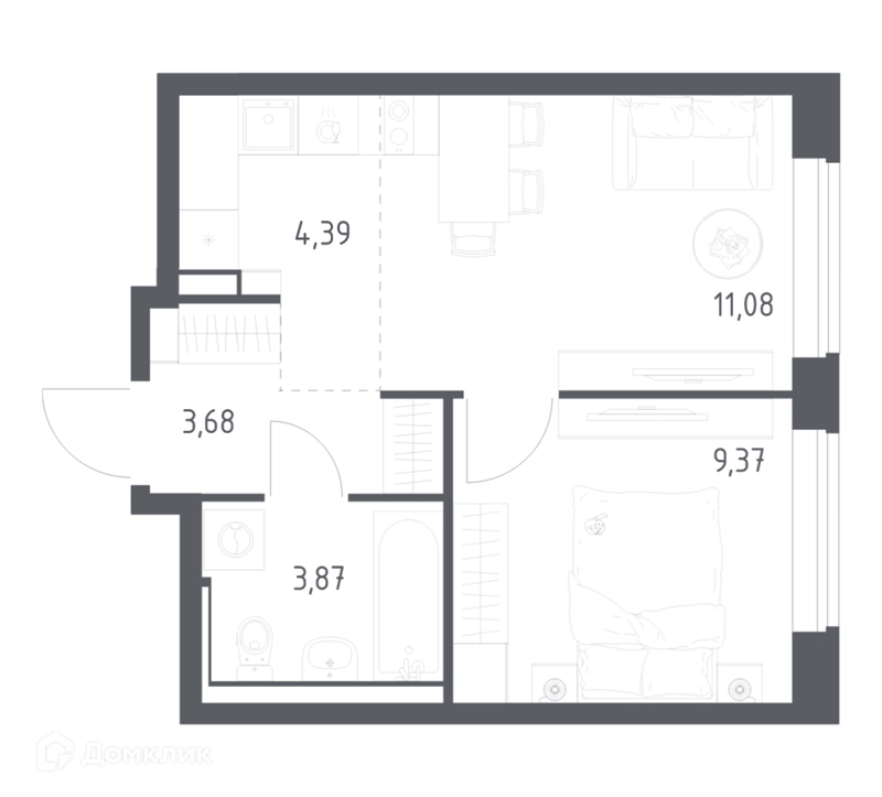 1-комнатная квартира 32.39 м² Пригород Лесное
