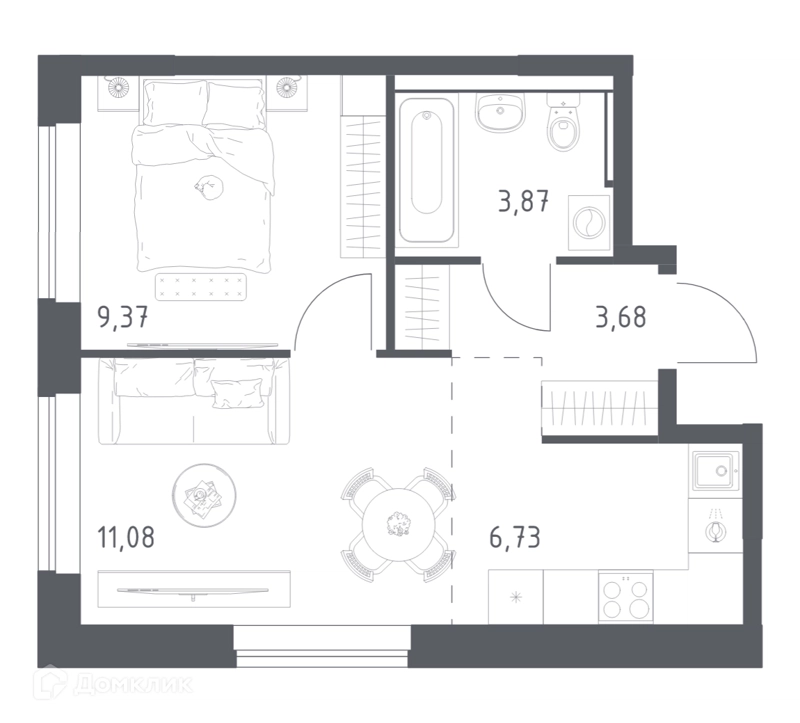 1-комнатная квартира 34.3 м² Пригород Лесное