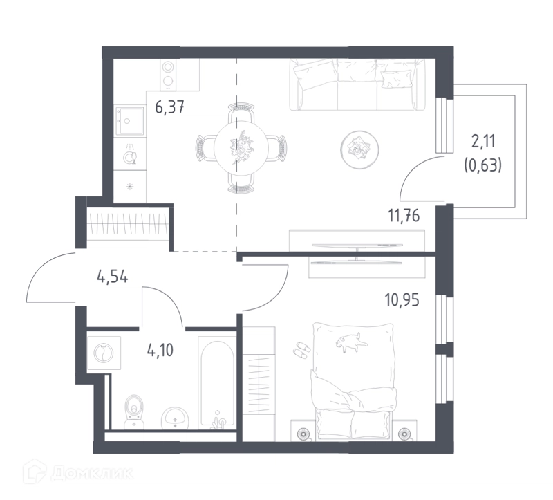 1-комнатная квартира 38.35 м² Пригород Лесное