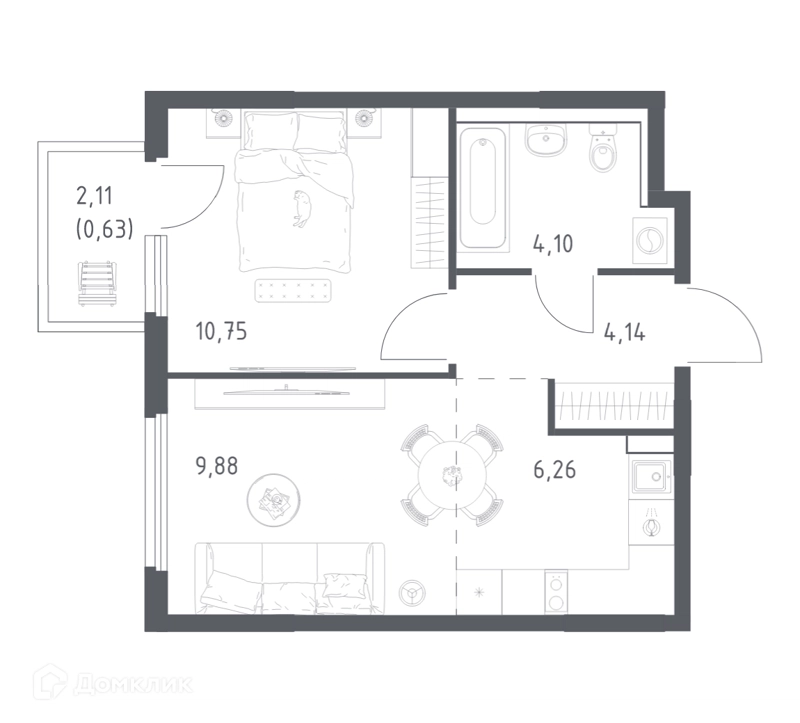1-комнатная квартира 35.76 м² Пригород Лесное