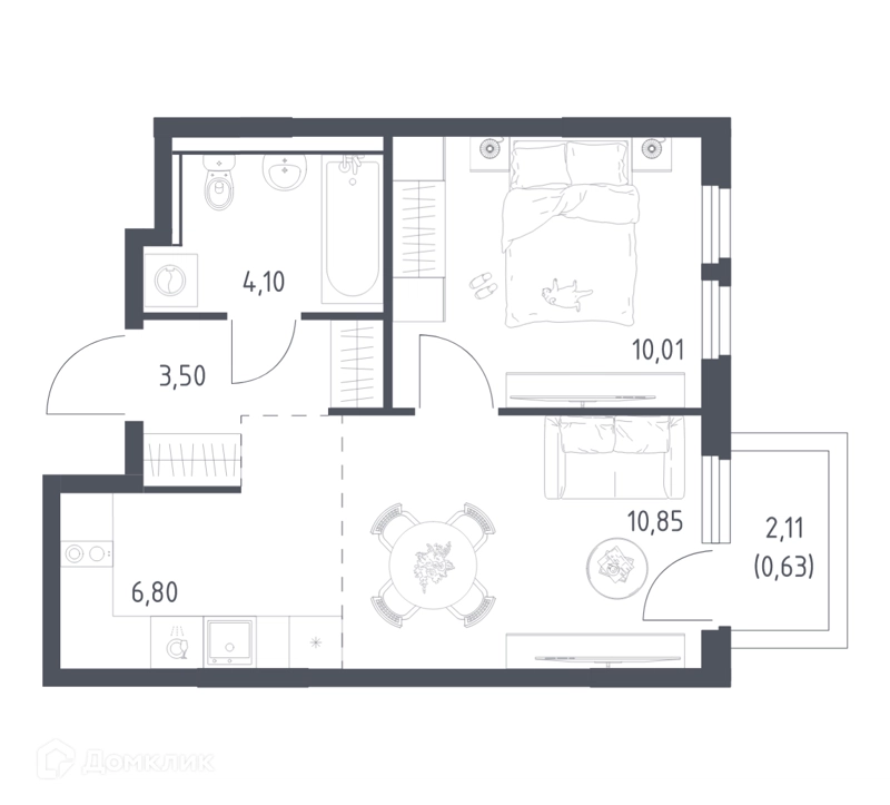 1-комнатная квартира 35.89 м² Пригород Лесное