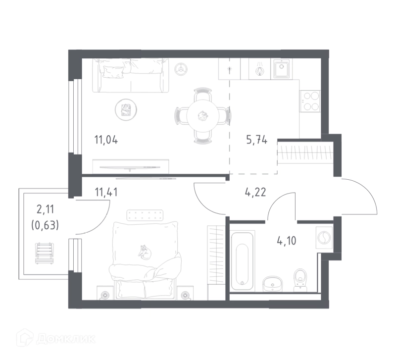 1-комнатная квартира 37.14 м² Пригород Лесное