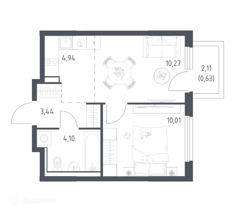 1-комнатная квартира 33.39 м² Пригород Лесное