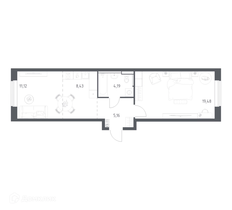 1-комнатная квартира 48.38 м² Пригород Лесное