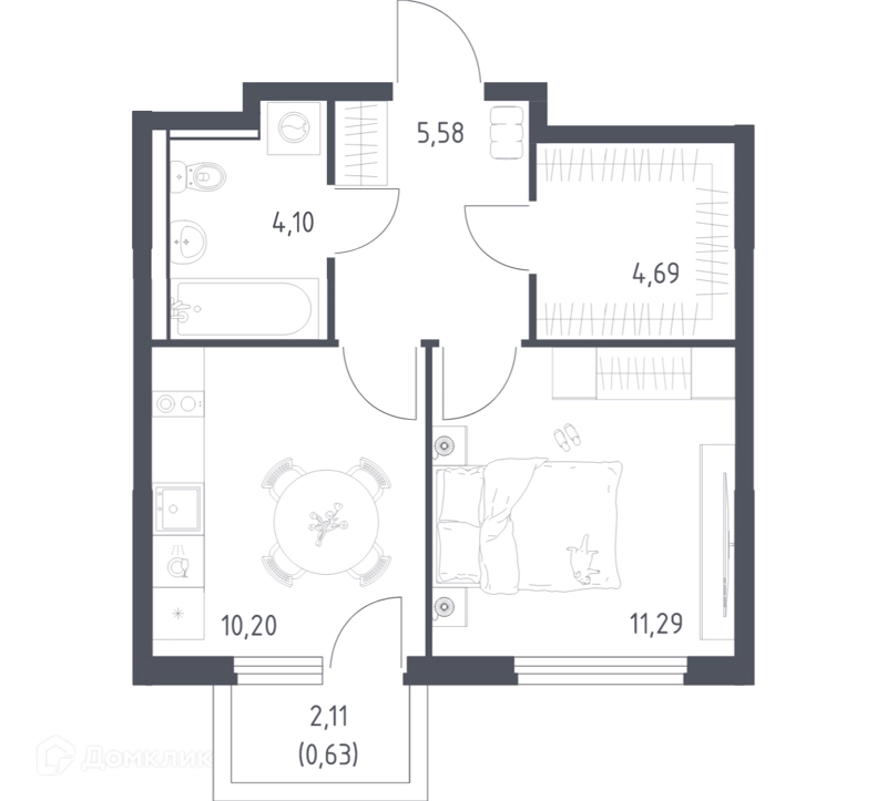 1-комнатная квартира 36.49 м² Пригород Лесное