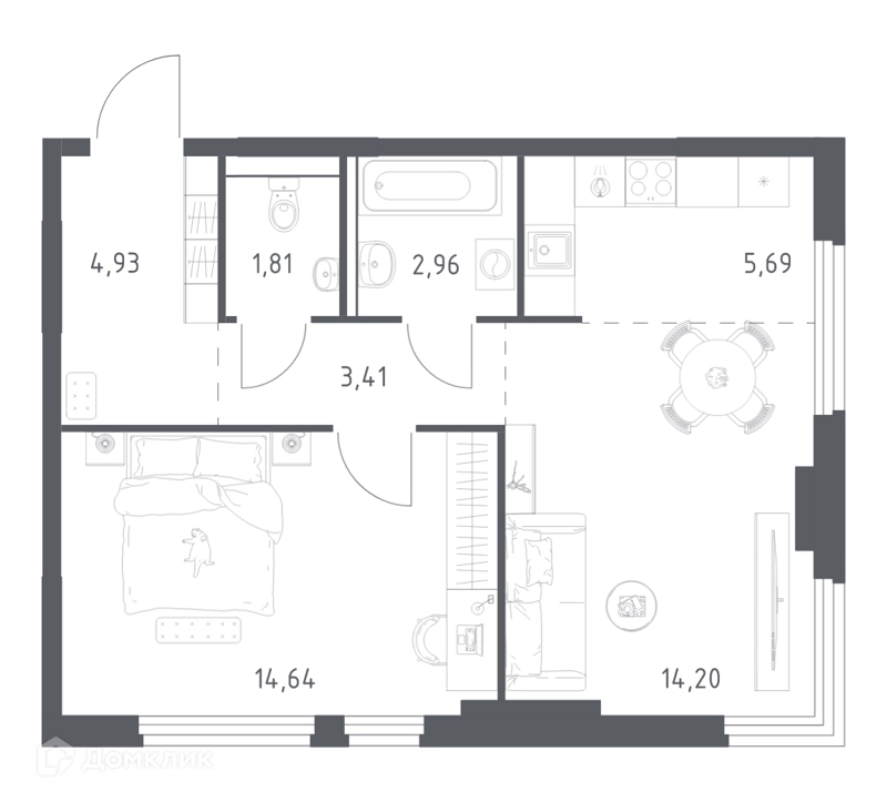 1-комнатная квартира 47.64 м² Пригород Лесное
