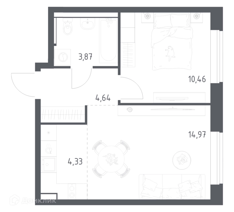 1-комнатная квартира 38.27 м² Пригород Лесное