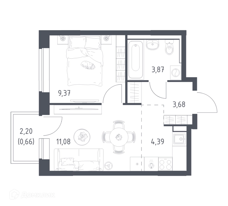 1-комнатная квартира 33.05 м² Пригород Лесное