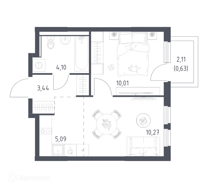 1-комнатная квартира 33.54 м² Пригород Лесное