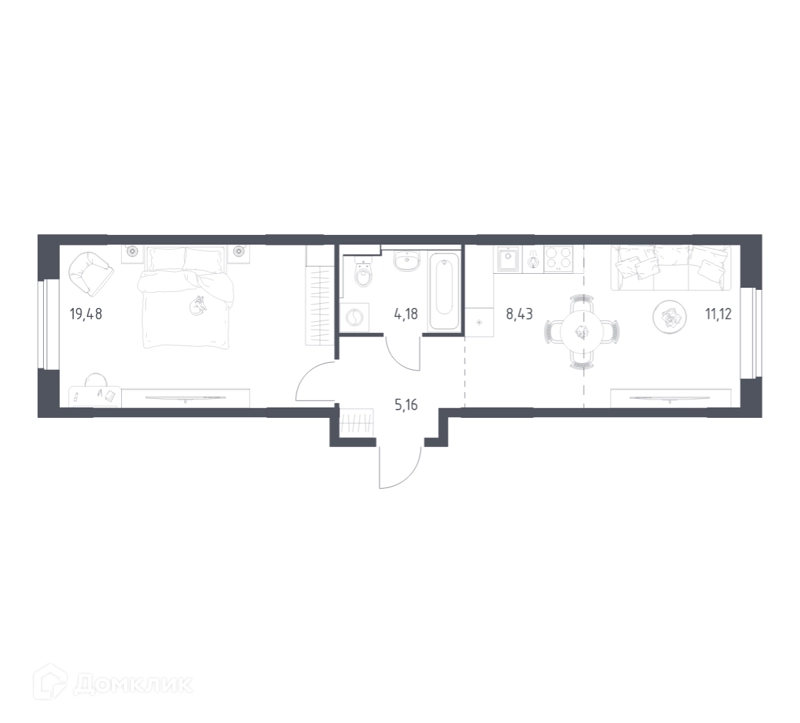 1-комнатная квартира 48.37 м² Пригород Лесное