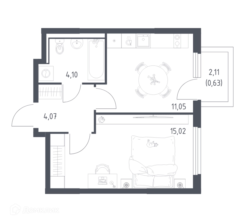 1-комнатная квартира 34.87 м² Пригород Лесное