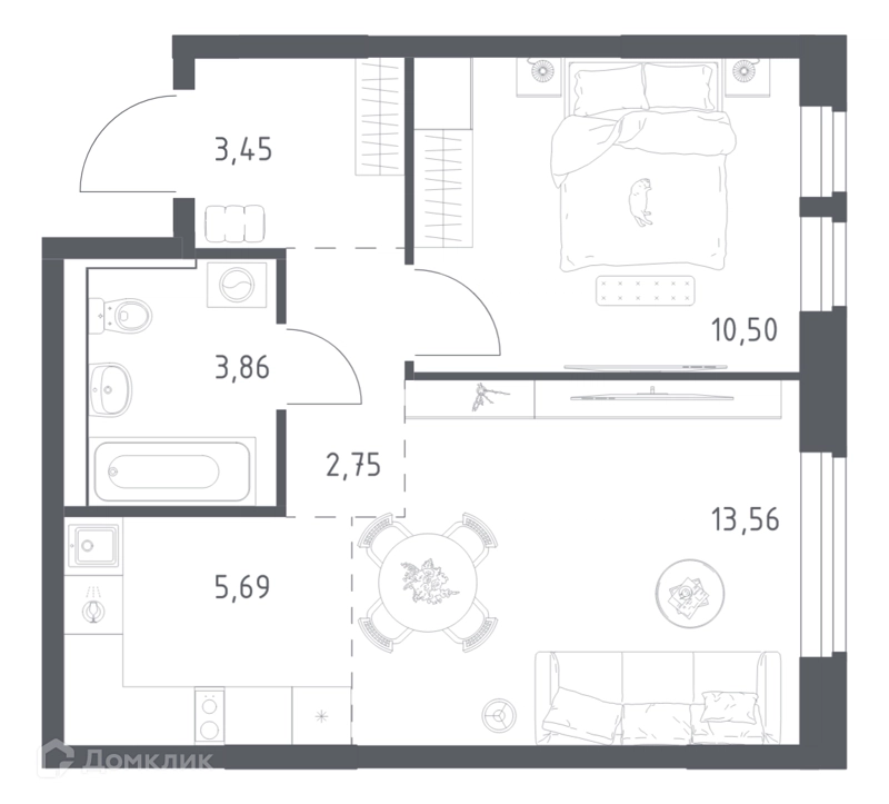 1-комнатная квартира 39.81 м² Пригород Лесное