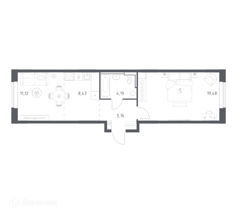 1-комнатная квартира 47.7 м² Пригород Лесное
