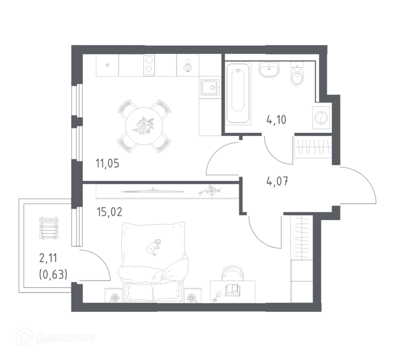 1-комнатная квартира 34.87 м² Пригород Лесное