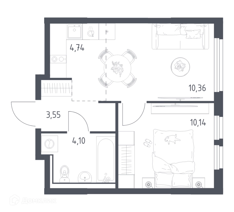 1-комнатная квартира 32.89 м² Пригород Лесное