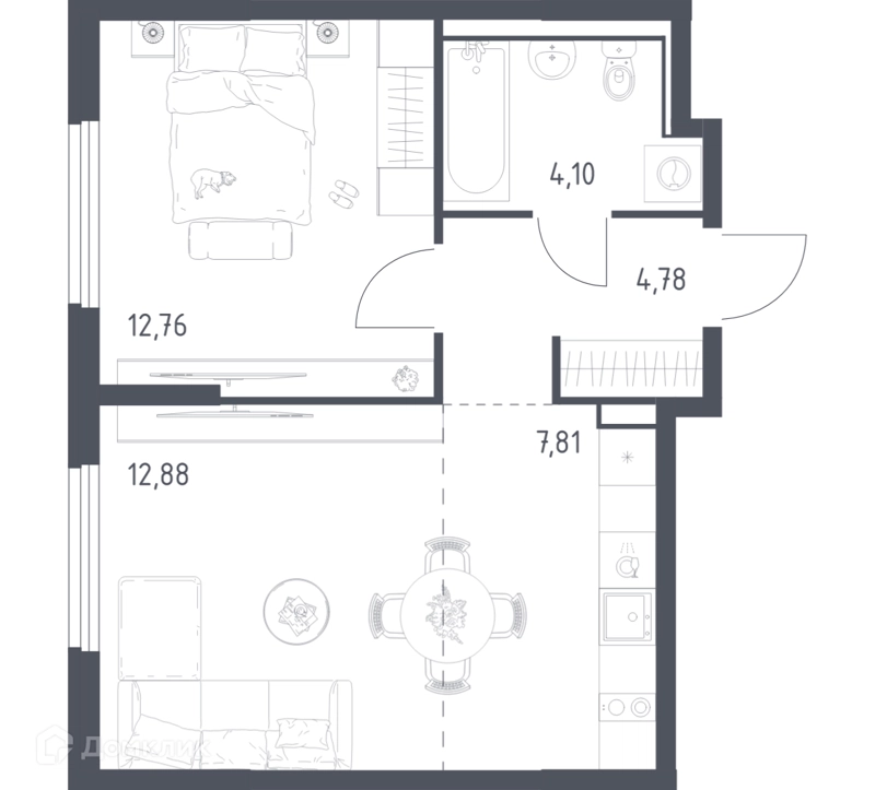 1-комнатная квартира 42.33 м² Пригород Лесное