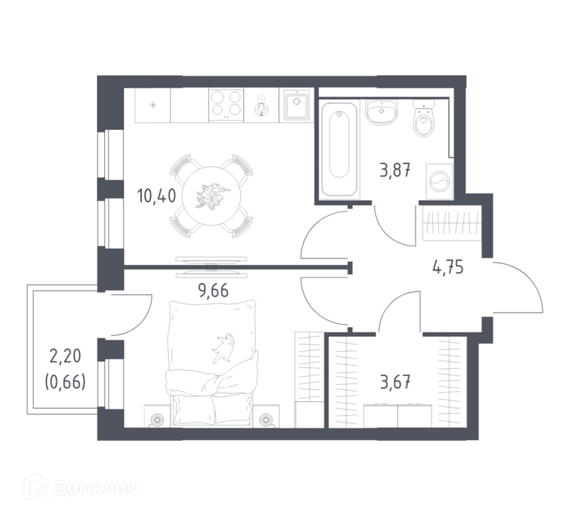1-комнатная квартира 33.01 м² Пригород Лесное