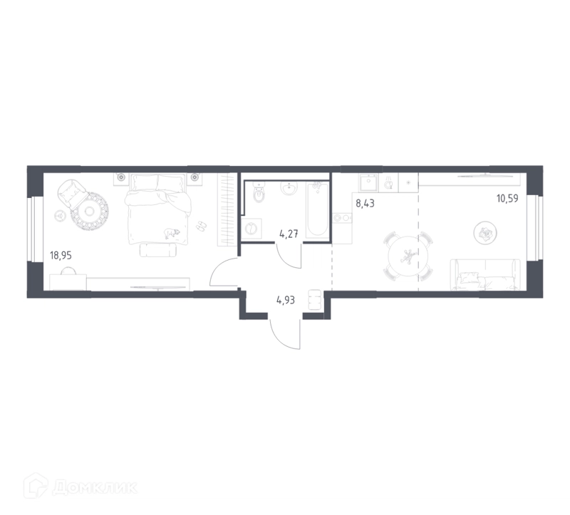 1-комнатная квартира 47.17 м² Пригород Лесное