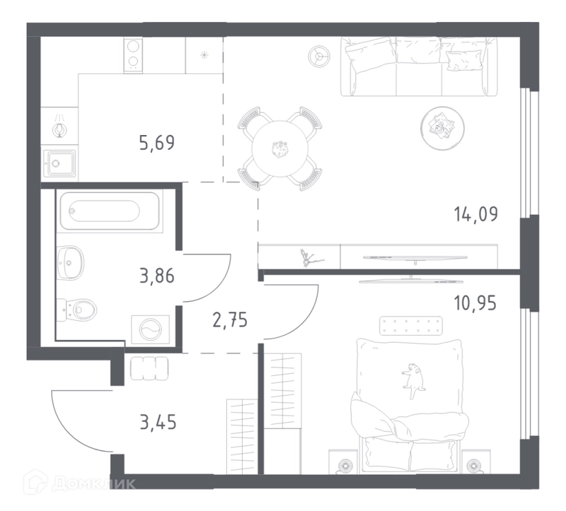 1-комнатная квартира 40.79 м² Пригород Лесное