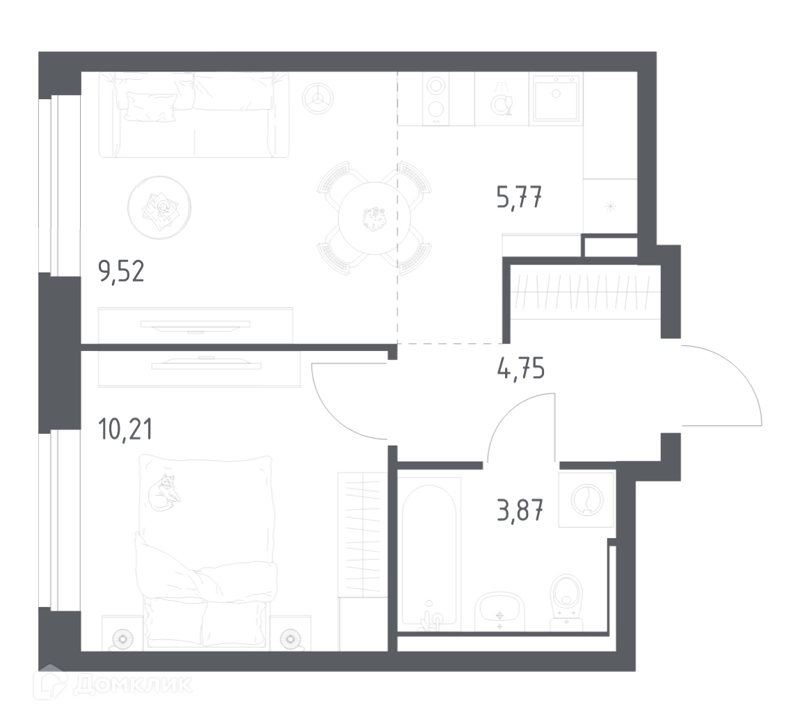 1-комнатная квартира 34.12 м² Пригород Лесное