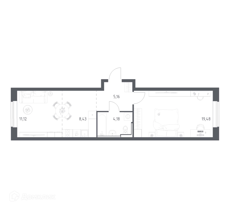 1-комнатная квартира 48.37 м² Пригород Лесное