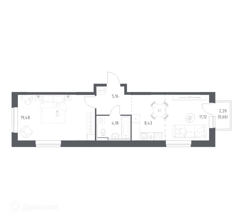 1-комнатная квартира 49.03 м² Пригород Лесное