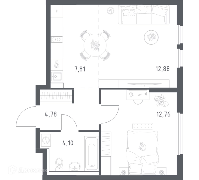 1-комнатная квартира 42.33 м² Пригород Лесное