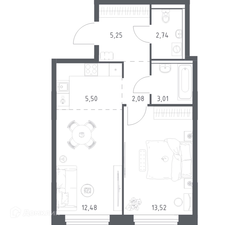 1-комнатная квартира 44.58 м² Пригород Лесное