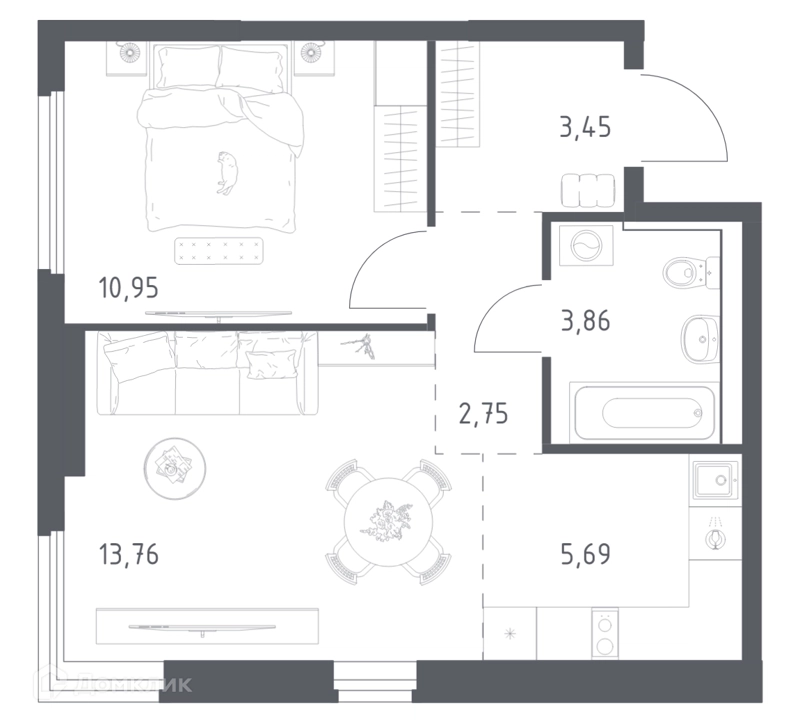1-комнатная квартира 40.46 м² Пригород Лесное