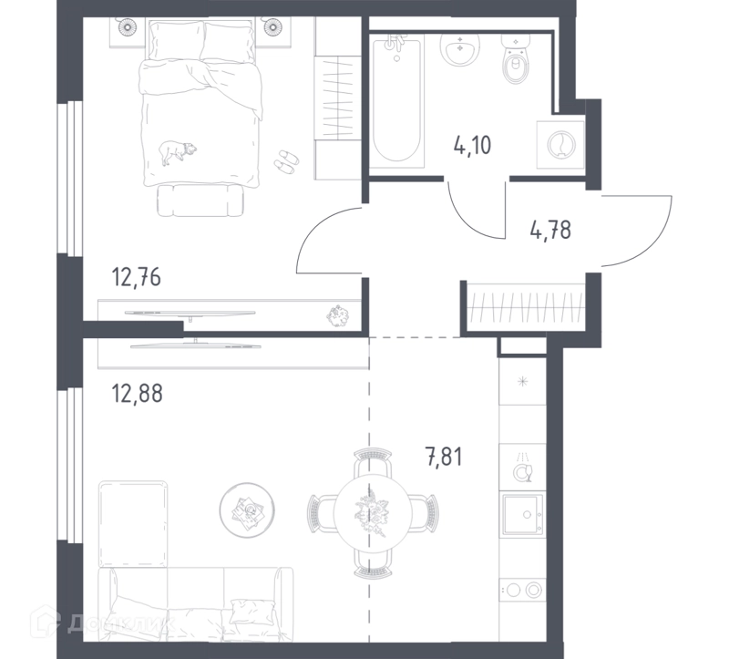 1-комнатная квартира 42.33 м² Пригород Лесное
