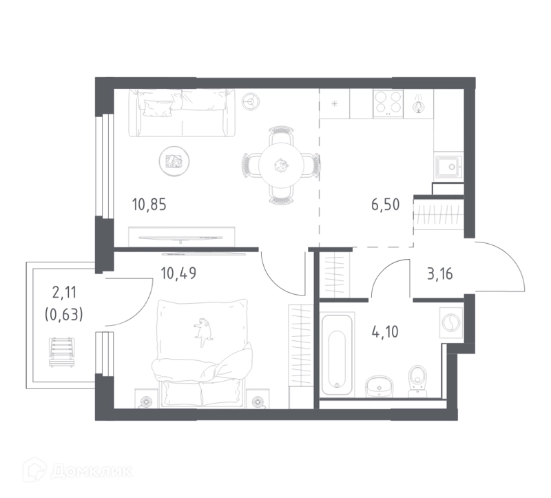 1-комнатная квартира 35.73 м² Пригород Лесное