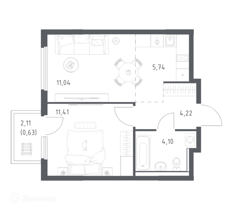 1-комнатная квартира 37.14 м² Пригород Лесное