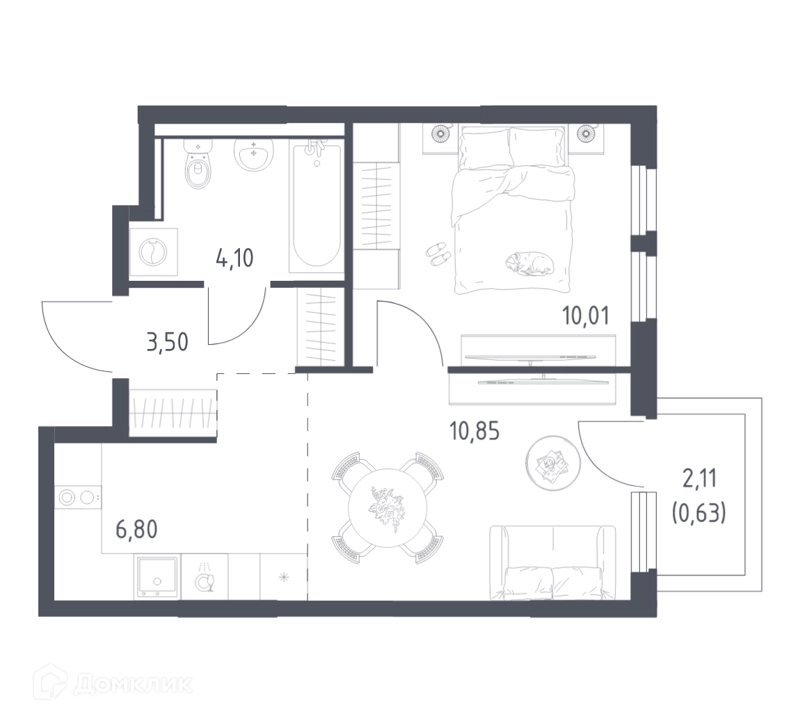 1-комнатная квартира 35.89 м² Пригород Лесное