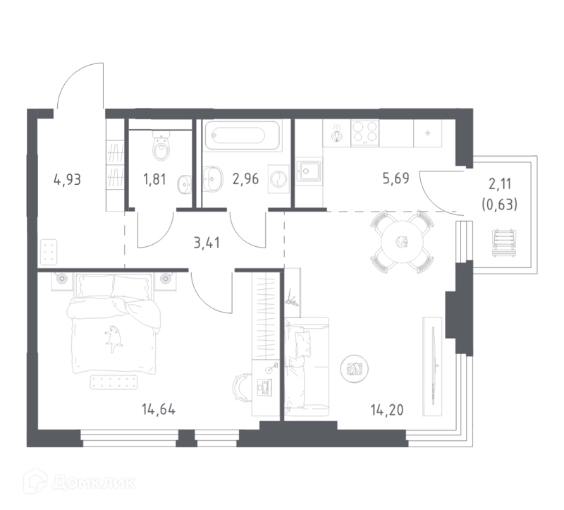 1-комнатная квартира 48.27 м² Пригород Лесное