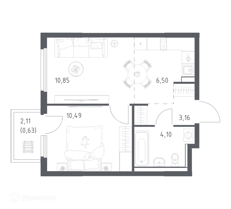 1-комнатная квартира 35.73 м² Пригород Лесное
