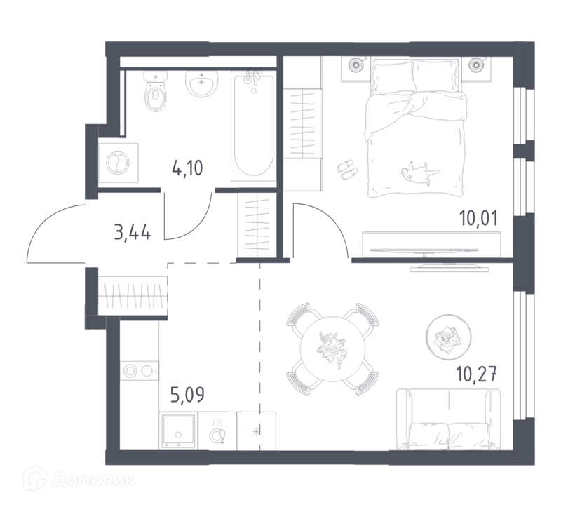 1-комнатная квартира 32.91 м² Пригород Лесное