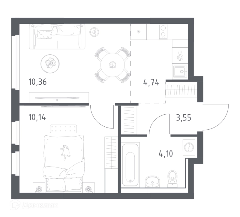 1-комнатная квартира 32.89 м² Пригород Лесное
