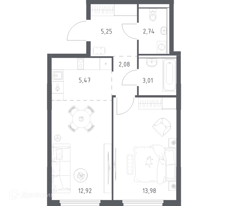 1-комнатная квартира 45.45 м² Пригород Лесное