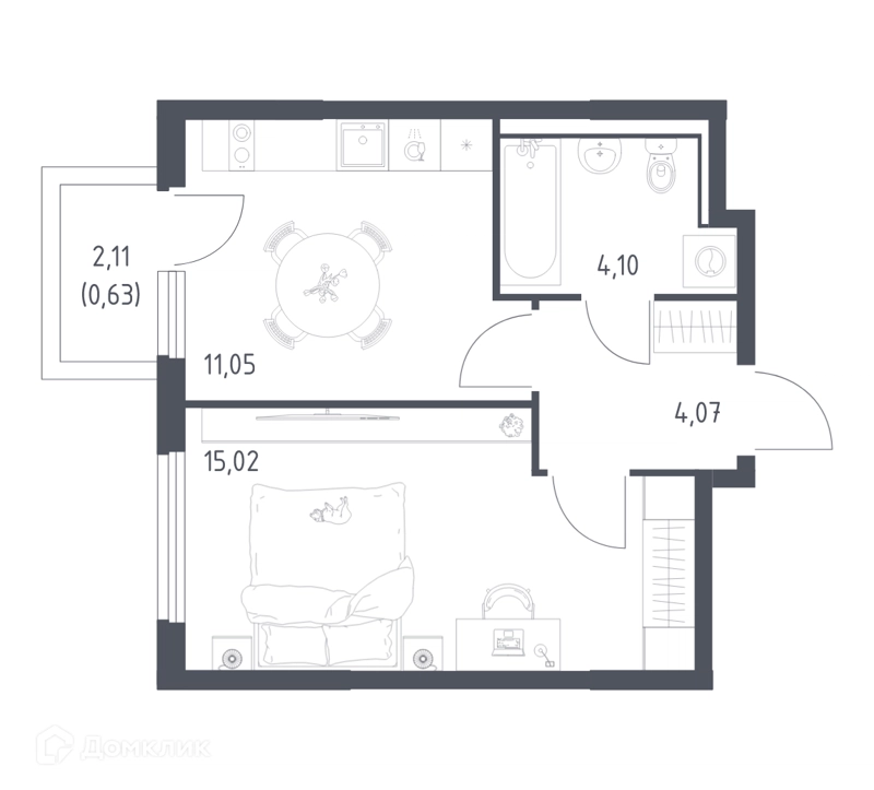 1-комнатная квартира 34.87 м² Пригород Лесное