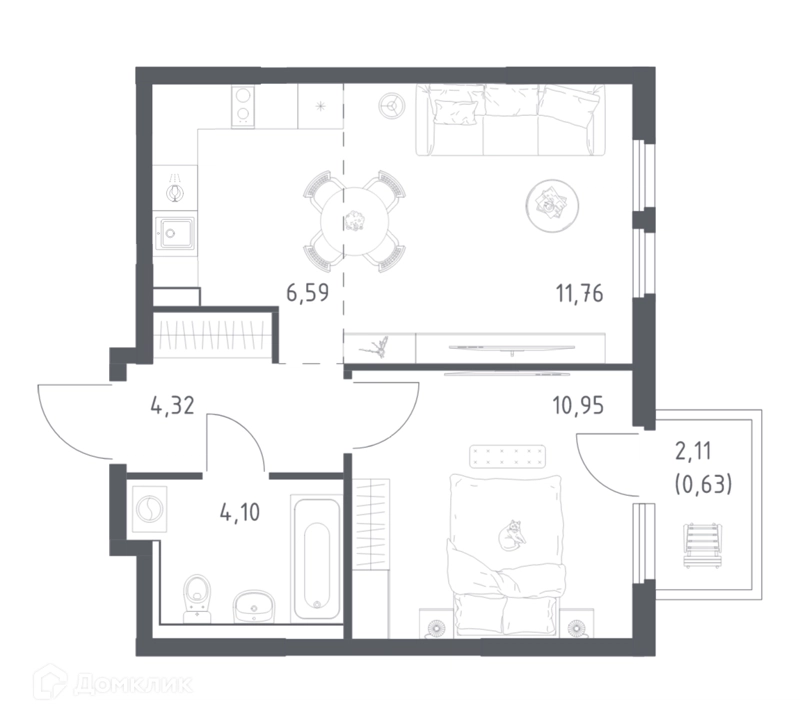 1-комнатная квартира 38.35 м² Пригород Лесное