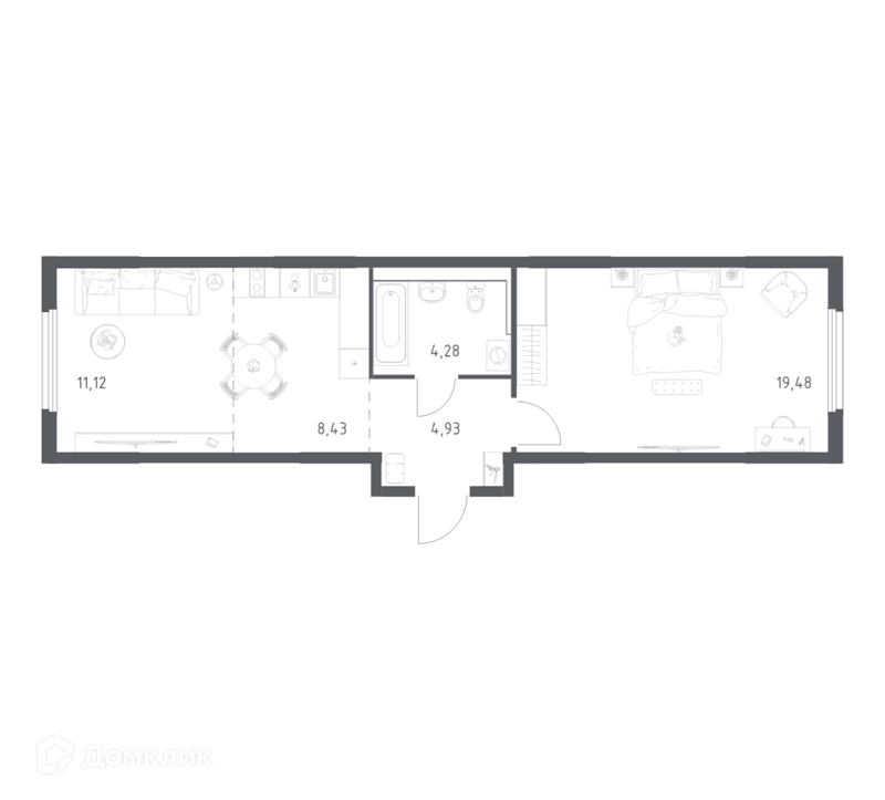 1-комнатная квартира 48.24 м² Пригород Лесное