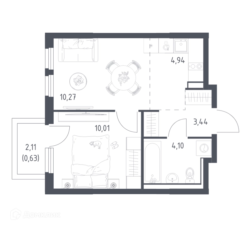 1-комнатная квартира 33.39 м² Пригород Лесное