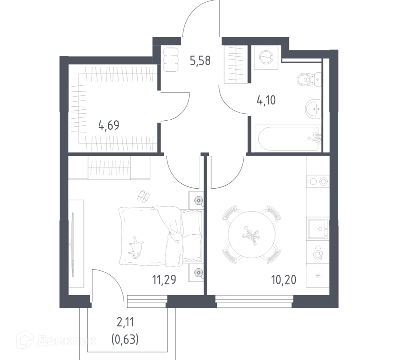 1-комнатная квартира 36.49 м² Пригород Лесное
