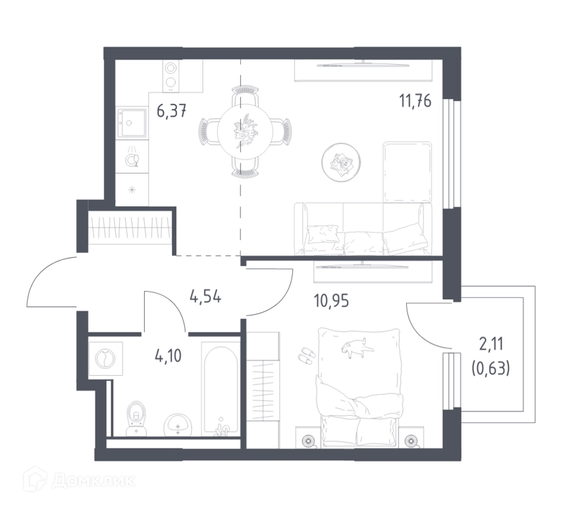 1-комнатная квартира 38.35 м² Пригород Лесное