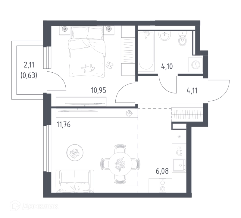 1-комнатная квартира 37.63 м² Пригород Лесное