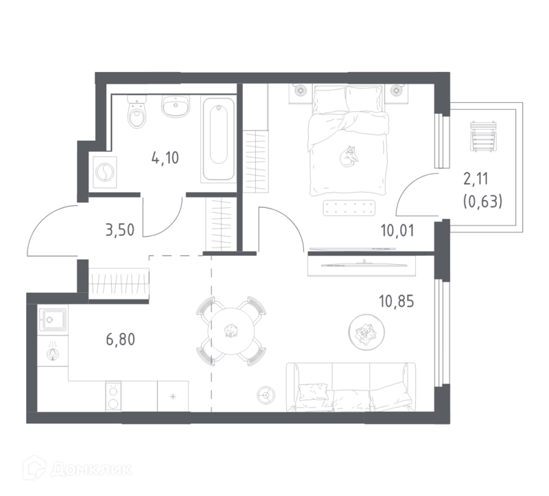 1-комнатная квартира 35.89 м² Пригород Лесное
