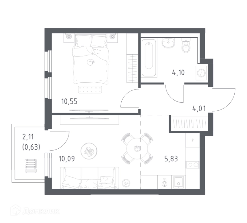 1-комнатная квартира 35.21 м² Пригород Лесное