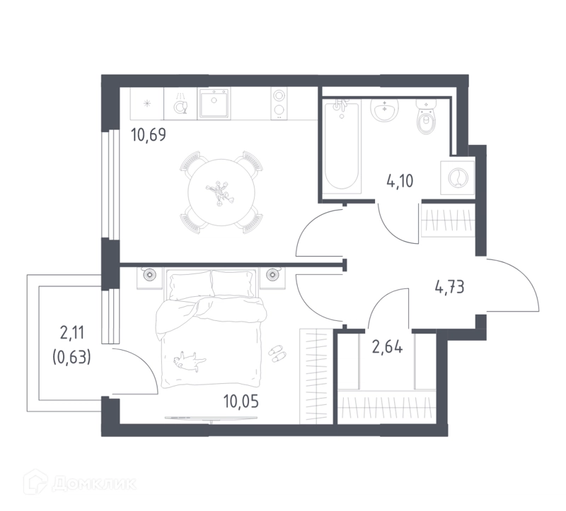 1-комнатная квартира 32.84 м² Пригород Лесное