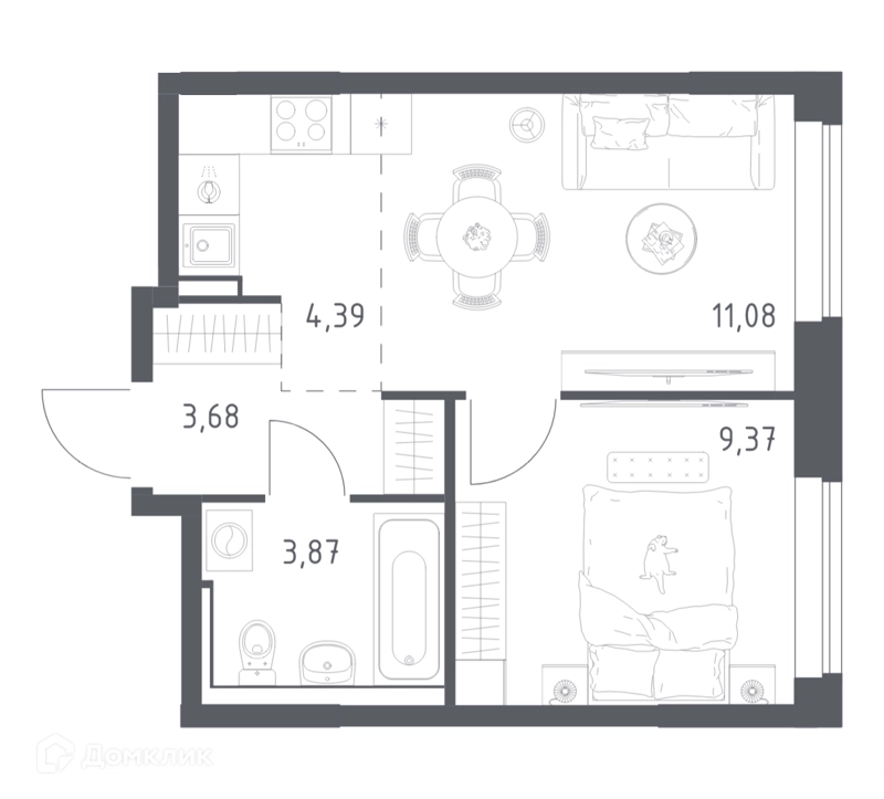 1-комнатная квартира 31.8 м² Пригород Лесное