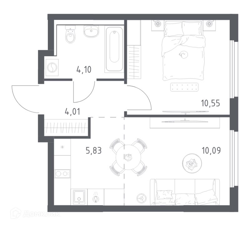 1-комнатная квартира 34.58 м² Пригород Лесное